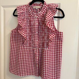 Loft red check sleeveless summer top